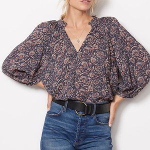 Faherty Portia Blouse Blue with Floral Print Medium